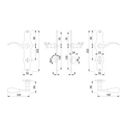 Hoppe Langschildgarnitur Weimar M112SLN/2007 MS F71 Bad SK/OL 78mm DIN L/R