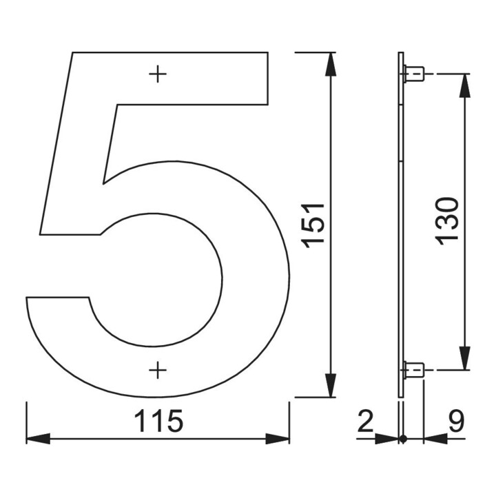 HOPPE OA-Hausnummer E600-609 Ziffer 5 Edelstahl matt