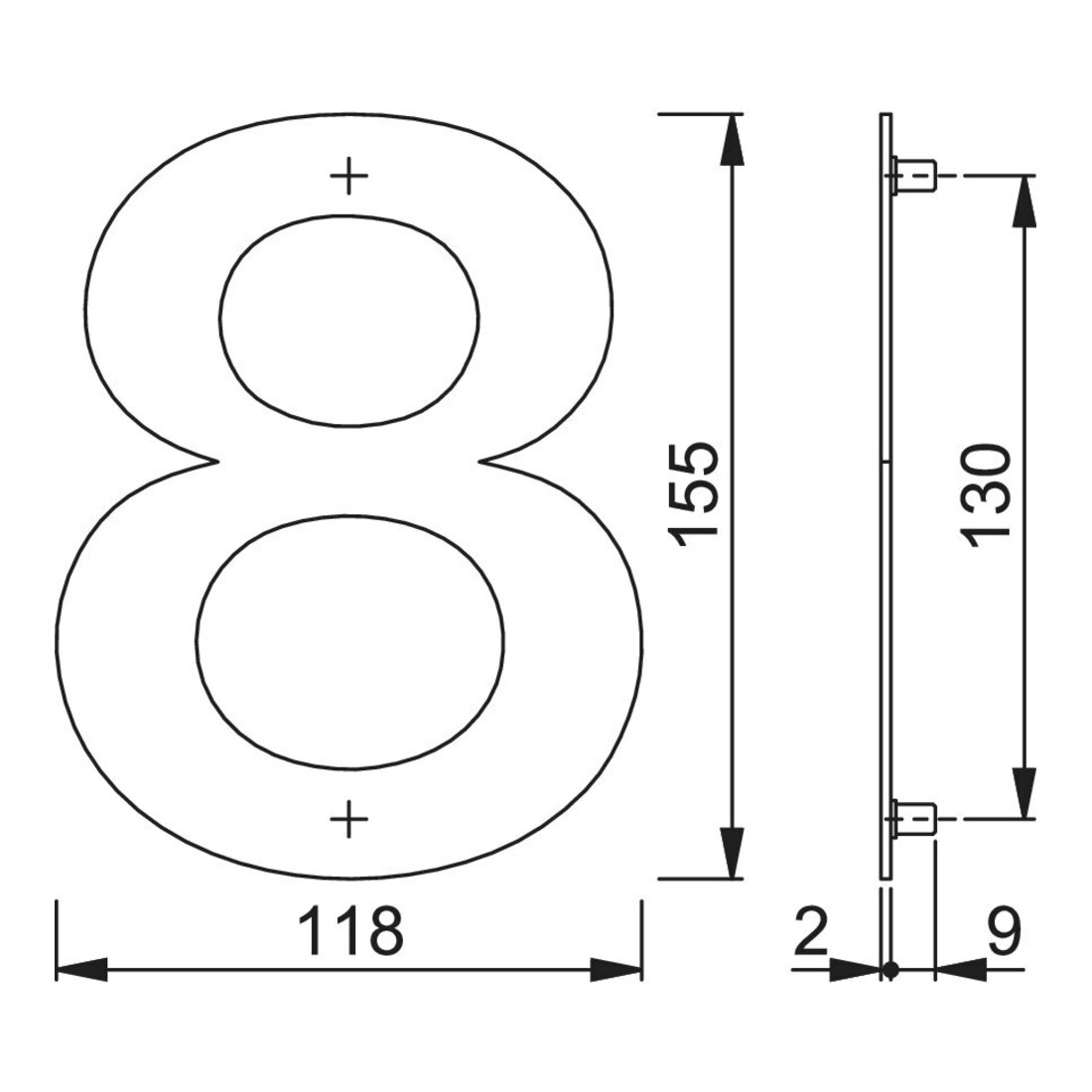 HOPPE OA-Hausnummer E600-609 Ziffer 8 Edelstahl matt