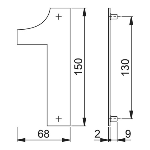 HOPPE OA-Numéro de maison E600-609 Chiffre 1 Acier inoxydable mat