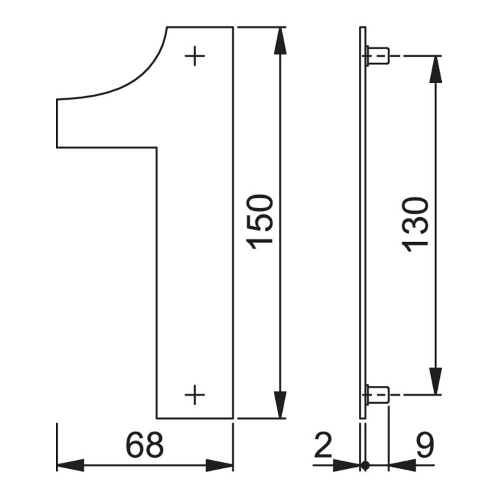 HOPPE OA-Numéro de maison E600-609 Chiffre 1 Acier inoxydable mat