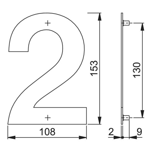 HOPPE OA-Numéro de maison E600-609 Chiffre 2 Acier inoxydable mat