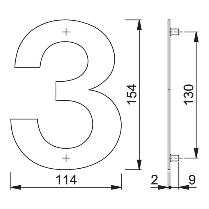 HOPPE OA-Numéro de maison E600-609 Chiffre 3 Acier inoxydable mat