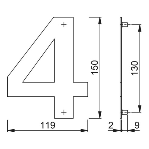 HOPPE OA-Numéro de maison E600-609 Chiffre 4 Acier inoxydable mat