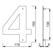HOPPE OA-Numéro de maison E600-609 Chiffre 4 Acier inoxydable mat-3