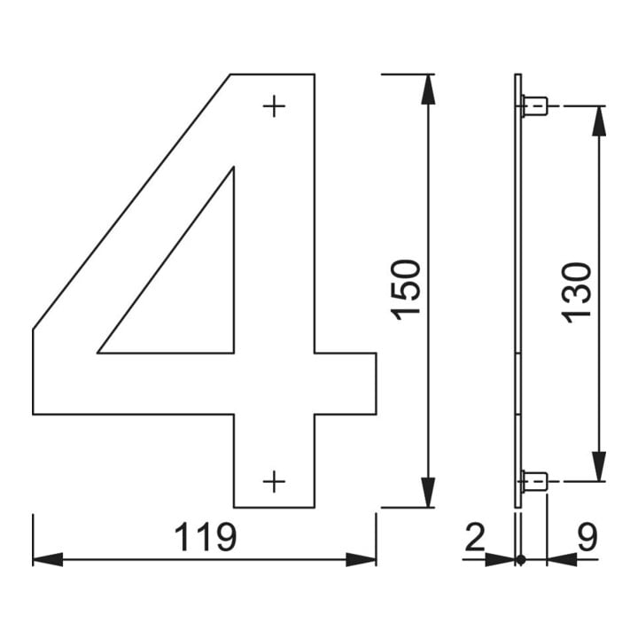 HOPPE OA-Numéro de maison E600-609 Chiffre 4 Acier inoxydable mat