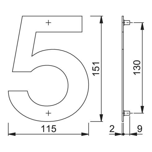 HOPPE OA-Numéro de maison E600-609 Chiffre 5 Acier inoxydable mat