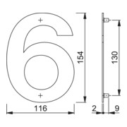 HOPPE OA-Numéro de maison E600-609 Chiffre 6 Acier inoxydable mat-3
