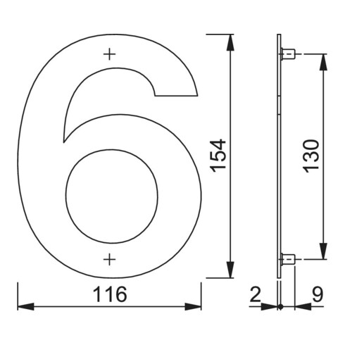 HOPPE OA-Numéro de maison E600-609 Chiffre 6 Acier inoxydable mat