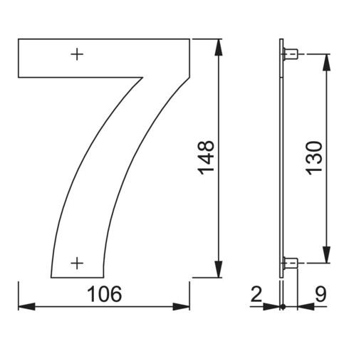 HOPPE OA-Numéro de maison E600-609 Chiffre 7 Acier inoxydable mat