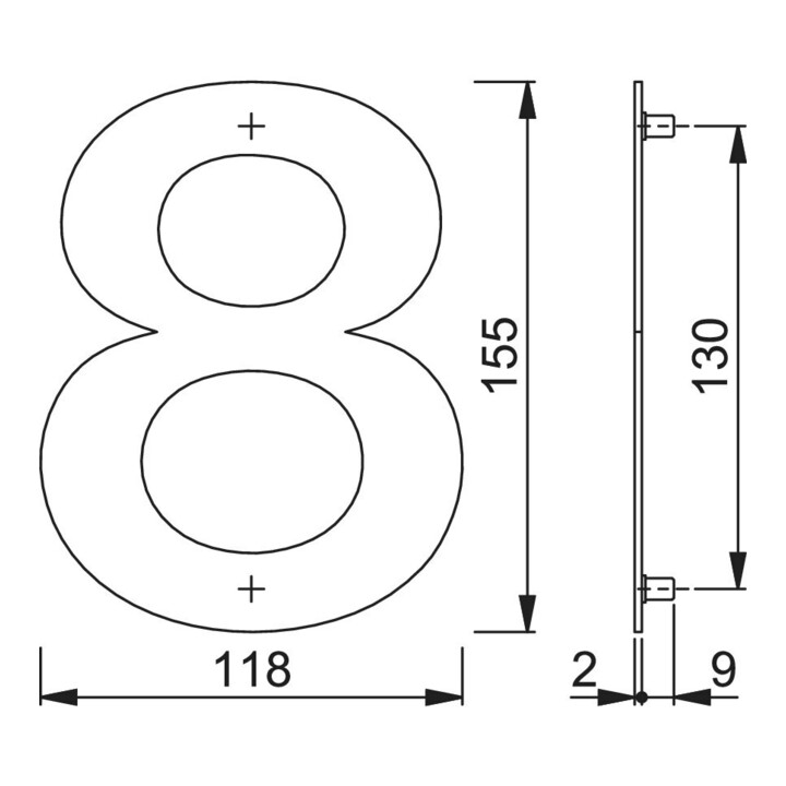 HOPPE OA-Numéro de maison E600-609 Chiffre 8 Acier inoxydable mat