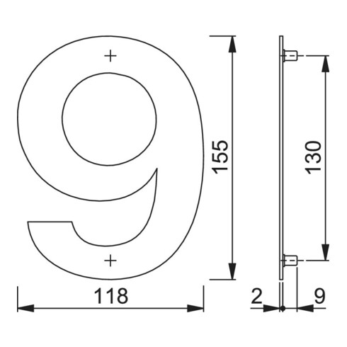 HOPPE OA-Numéro de maison E600-609 Chiffre 9 Acier inoxydable mat