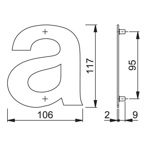 HOPPE OA-Numéro de maison E610-621 Lettre a Acier inoxydable mat