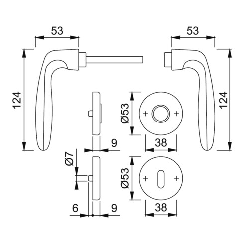 Hoppe OT Garniture de porte avec rosaces, rond, Verona 1510/42KV/42KVS, VK8, BB couleur naturelle