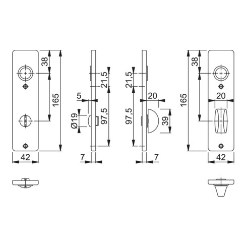 Hoppe paire de blindages courts 202KP aluminium. Bain F1 SK/OL