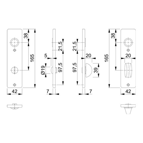 Hoppe paire de blindages courts 202KP aluminium. F4 Salle de bains SK/OL