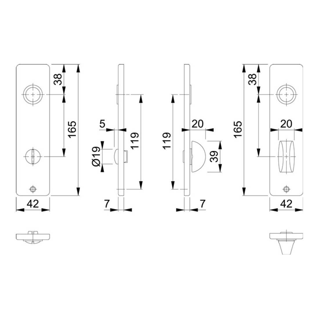 Hoppe paire de blindages courts 202KP/AP aluminium. Bain F1 SK/OL