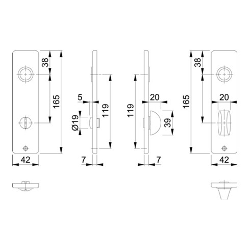 Hoppe paire de blindages courts 202KP/AP aluminium. F2 Salle de bains SK/OL