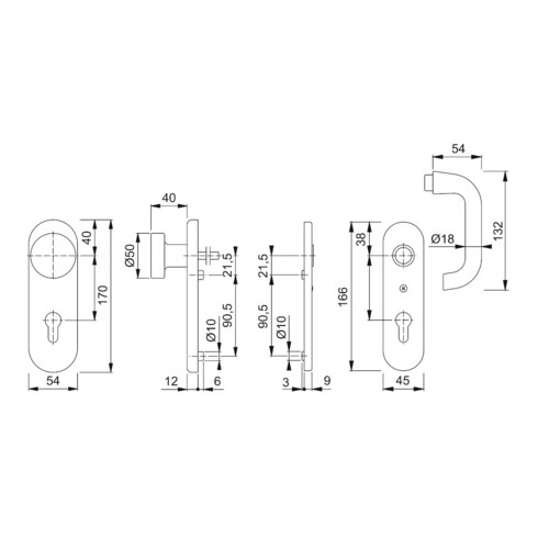 HOPPE Paris 58/3331K/353K-1/138L ovale, PZ E72, F1 anodisé