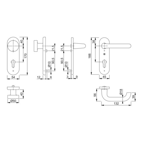 HOPPE Paris 58/3331K/353K-1/138L ovale, PZ E72, F1 anodisé