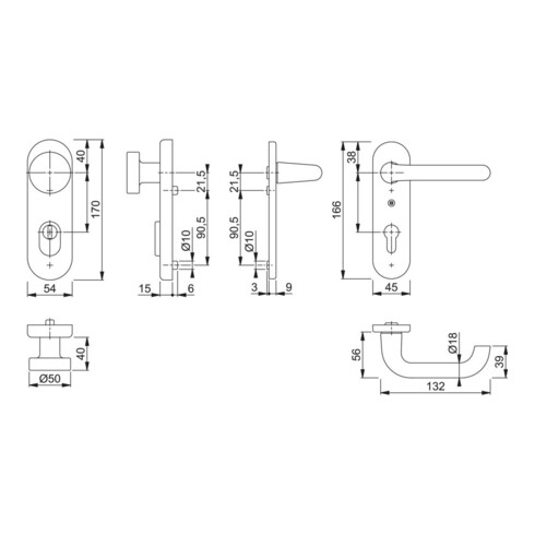 HOPPE Paris 58/3332KZA/353K-1/138L ovale, PZ E72, F1 anodisé