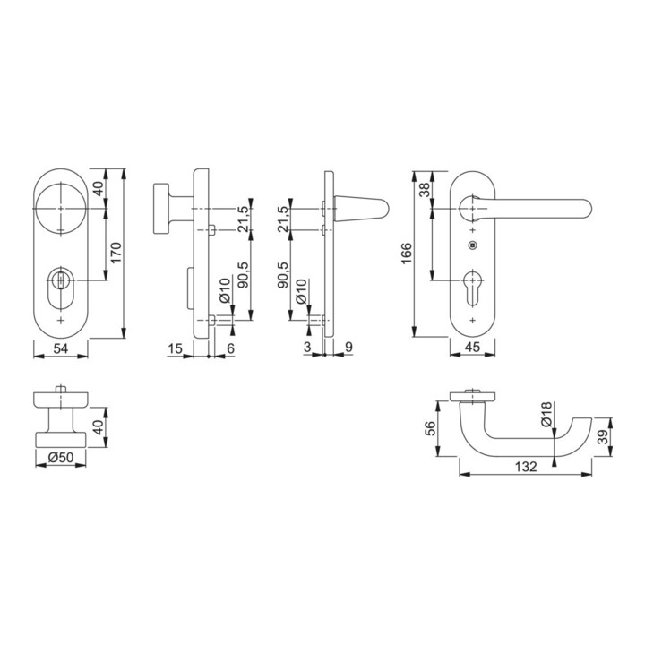 HOPPE Paris 58/3332KZA/353K-1/138L ovale, PZ E72, F1 anodisé