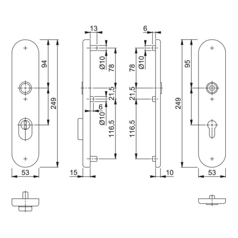 HOPPE Plaque de protection longue, paire E3332ZA/3310 ES1 (SK2) acier inox, F69