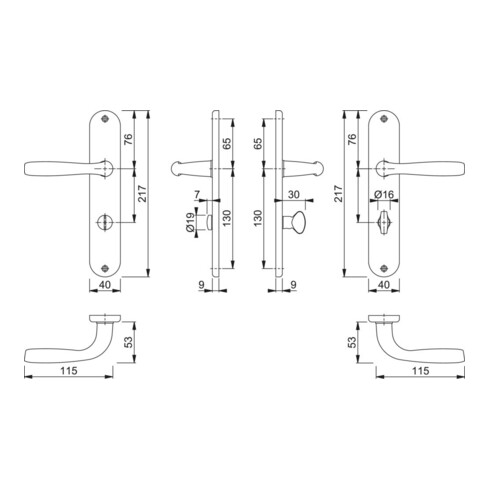 HOPPE Plaque longue 1766/3022P, WC, F271 Aluminium brossé