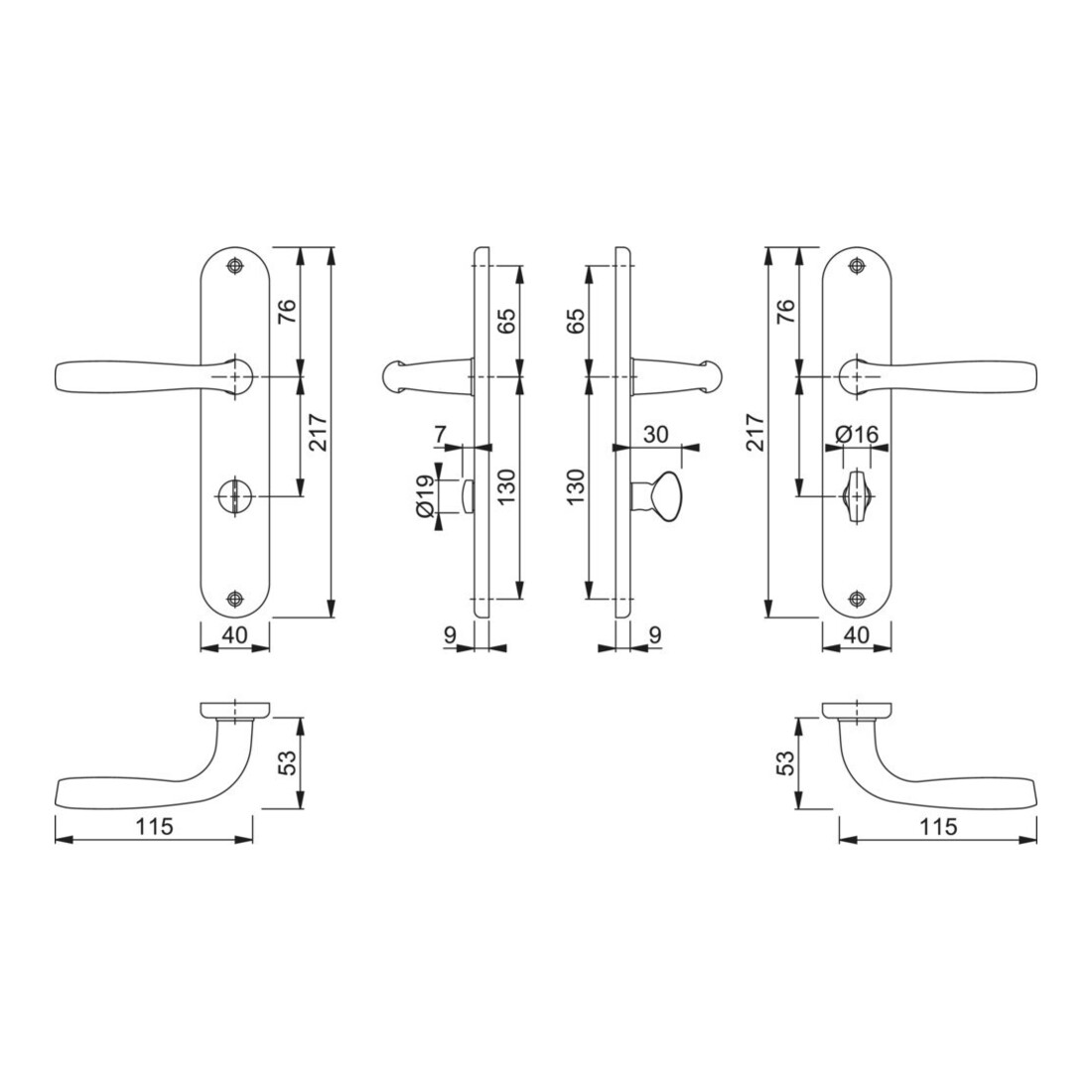 HOPPE Plaque longue 1766/3022P, WC, F271 Aluminium brossé