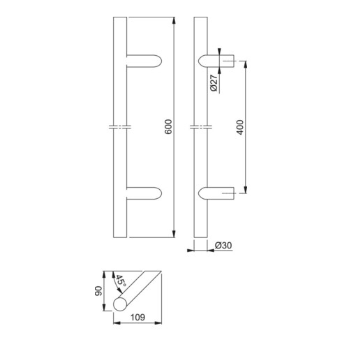 HOPPE Poignée à bouton HT E5012, droite L600, diamètre 30 acier inox mat