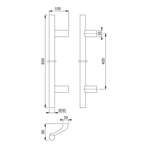 HOPPE Poignée à bouton HT E5014, droite L600, diamètre 30 mat/aluminium naturel
