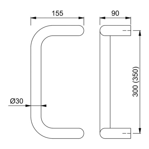 HOPPE Poignée à bouton HT E5110, coudée L330, diamètre 30 inox mat