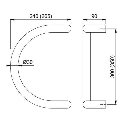 HOPPE Poignée à bouton HT E5310, demi-cercle L330, diamètre 30 acier inox mat