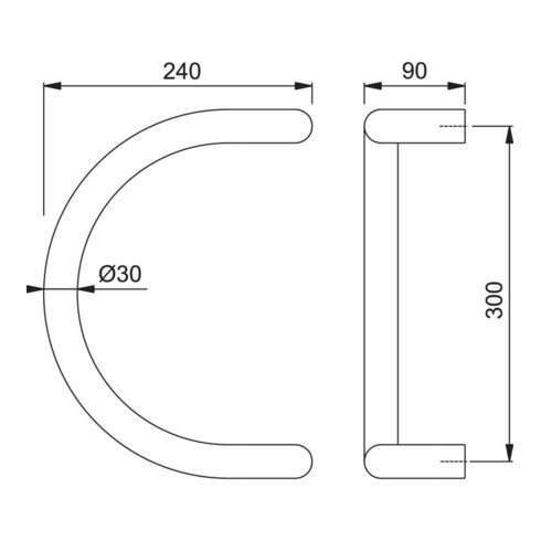 HOPPE Poignée à bouton HT E5310, demi-cercle L330, diamètre 30 acier inox mat