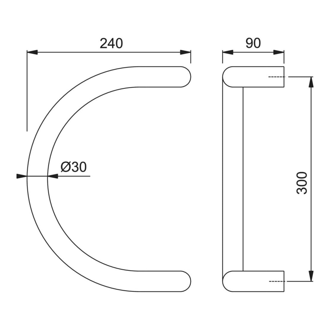 HOPPE Poignée à bouton HT E5310, demi-cercle L330, diamètre 30 acier inox mat