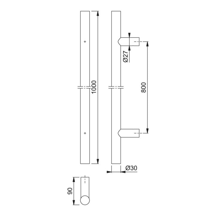 HOPPE Poignée-béquille HT E5011, droite L1000, diamètre 30 inox mat