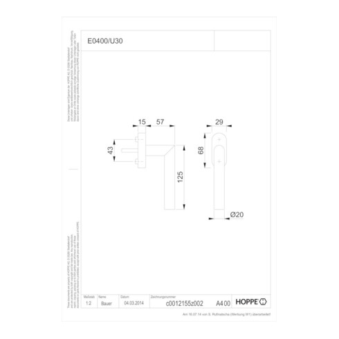 HOPPE Poignée de fenêtre DK Amsterdam E0400/U30 avec rosace ovale, VK7x35 F69 mat brossé