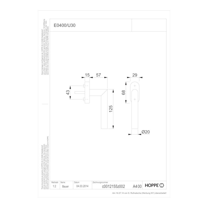 HOPPE Poignée de fenêtre DK Amsterdam E0400/U30 avec rosace ovale, VK7x35 F69 mat brossé