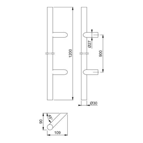 HOPPE Poignée de poussée HT E5012, droite L1200, diamètre 30 acier inox mat