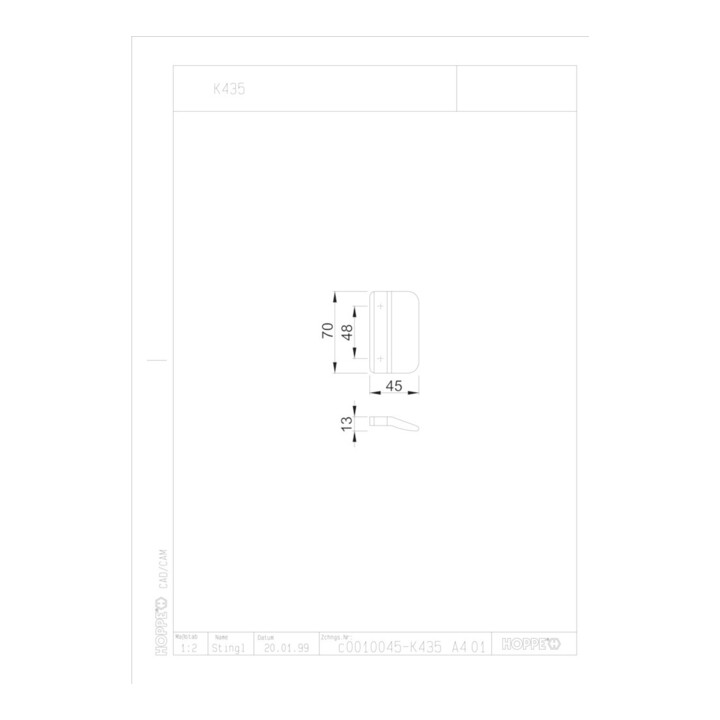 HOPPE Poignée de tirage sans traverse 70 mm, K435 KF, brun gris mat