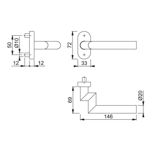 HOPPE Poignée demi-garniture Amsterdam FS-E1400GF2/55, ov., inox mat