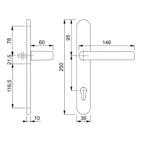 HOPPE Poignée demi-garniture étroite, ovale, Liverpool 1313G/3357SN, DL-R, PZ E92, F9, 8/40