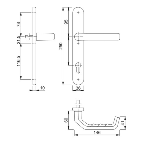 HOPPE Poignée demi-garniture étroite, ovale, Liverpool 1313G/3357SN, DL-R, PZ E92, F9, 8/40