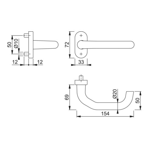 HOPPE Poignée demi-garniture Paris FS-138GF/55 ov., VK9 naturel, anodisé