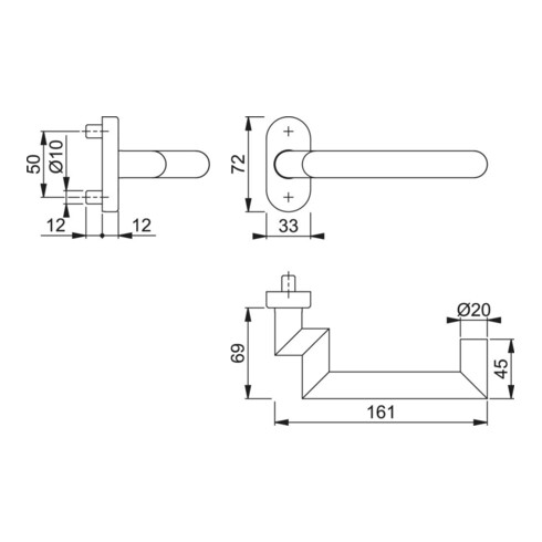 HOPPE Poignée demi-garniture Rotterdam FS-E1401GF2/55,ov.,VK9 inox mat