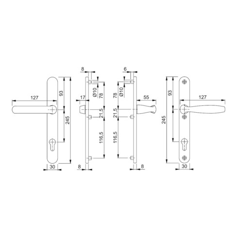 Hoppe Profiltür-Drückergrt.New York 099KH/3346/1810 Lochung PZ Entf.92mm F9016