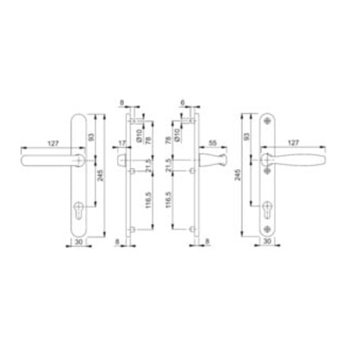 Hoppe Profiltür-Drückergrt.New York 099KH/3346/1810 Lochung PZ Entf.92mm F9016