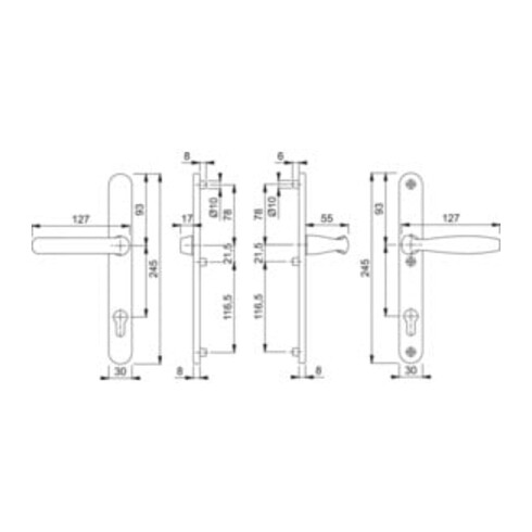 Hoppe Profiltür-Drückergrt.New York 099KH/3346/1810 Lochung PZ Entf.92mm F9016