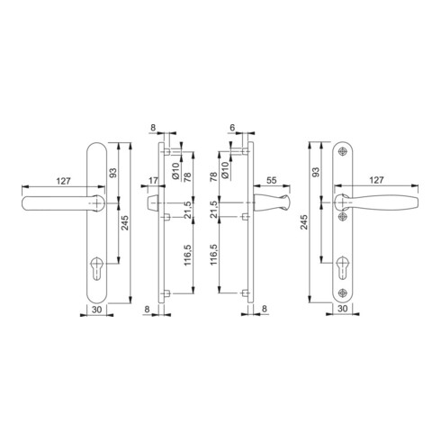 Hoppe Profiltür-Garnitur New York 099KH/3346/1810 Alu. F1 PZ f. TS 67-72mm