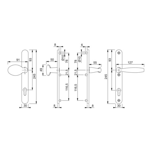 Hoppe Profiltür-Wechselgarnitur New York 76G 92 Aluminium Türdicke 67-72 mm